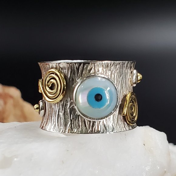 GG Unique Jewelry Jewelry - Solid Sterling Silver 925/14 kt Gold Ring